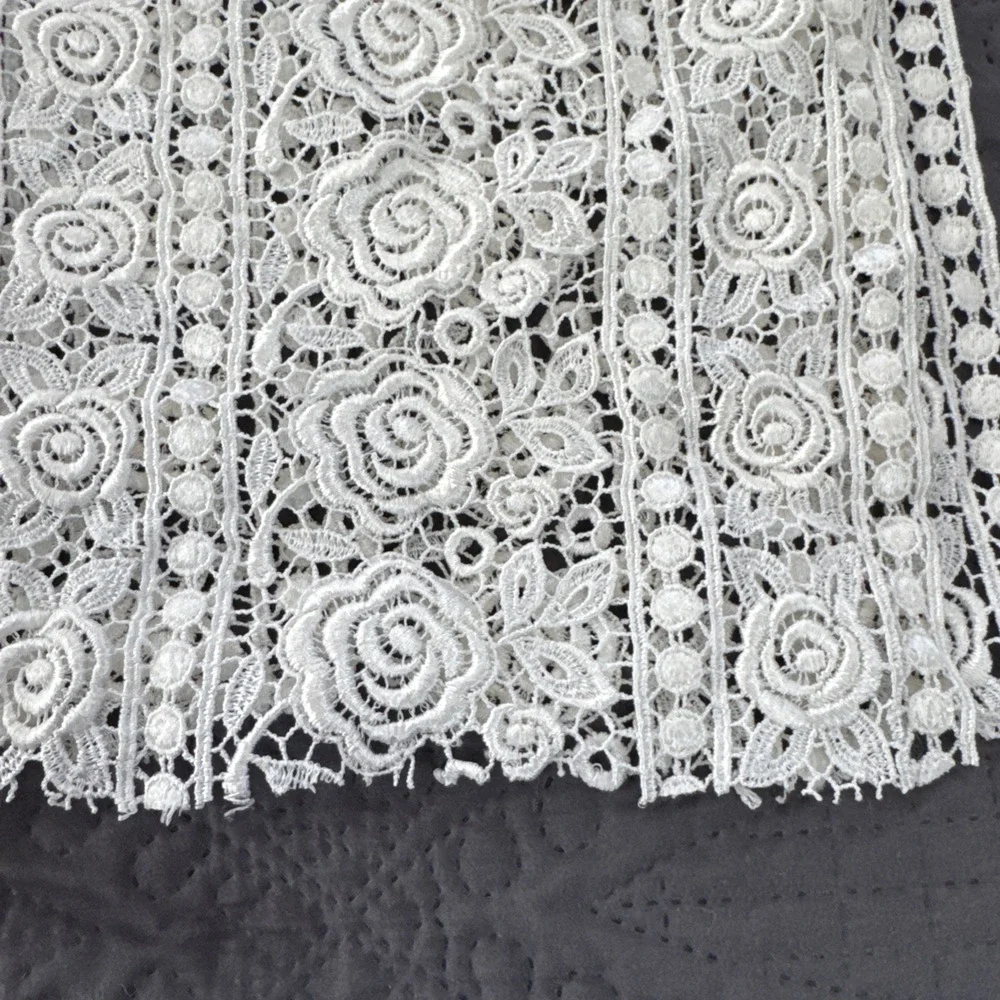 HEAVY EMBROIDERED VENISE GUIPURE BRIDAL WHITE LACE FABRIC 32 X 76